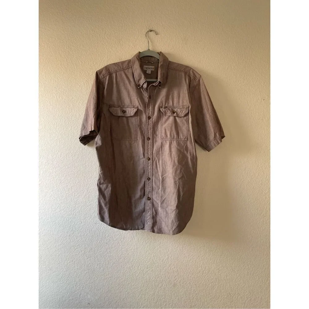 Carhartt mens‎ chambray short sleeve button down shirt size large